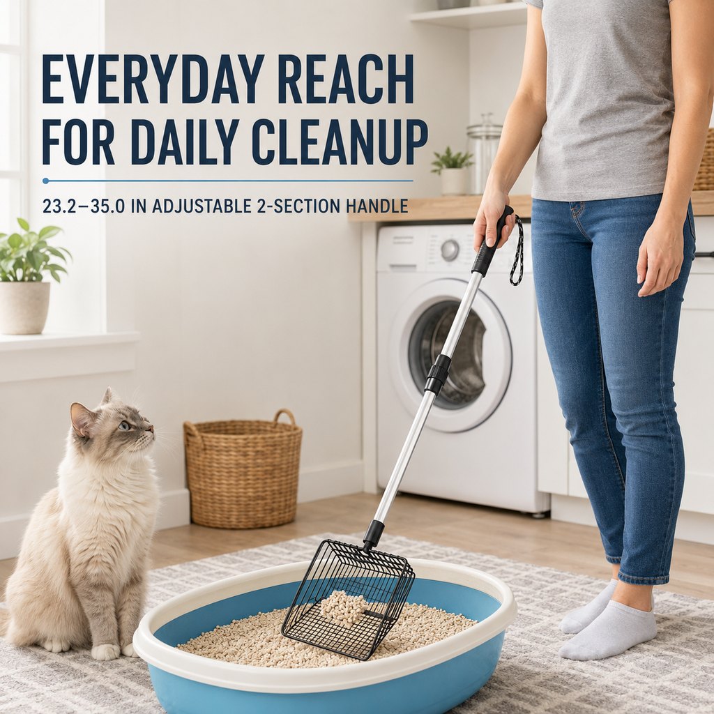 Standard reach 2-section telescoping cat litter scoop