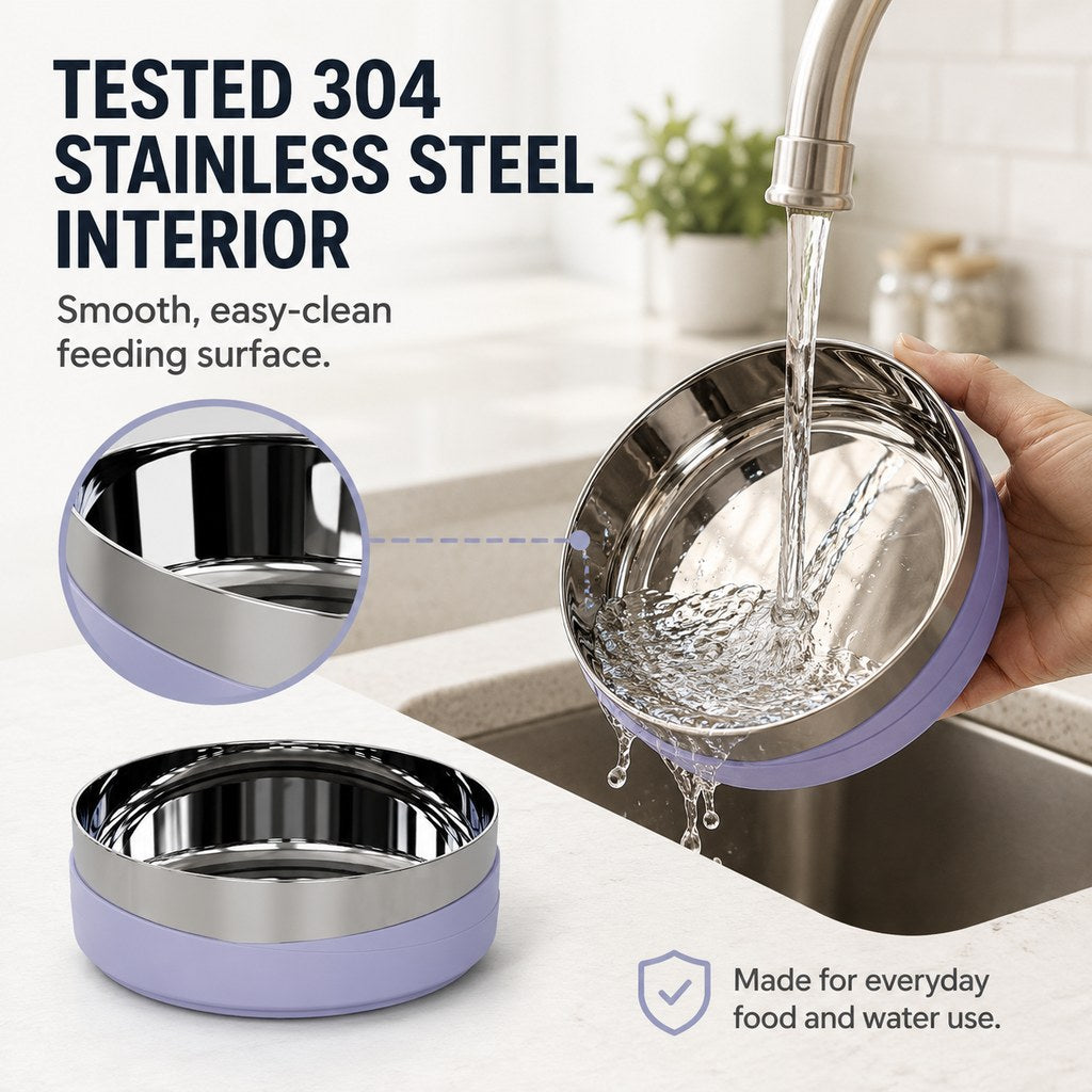 Tested 304 stainless steel interior pet feeding bowl