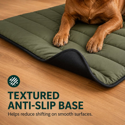 Textured anti-slip base on dog travel mat