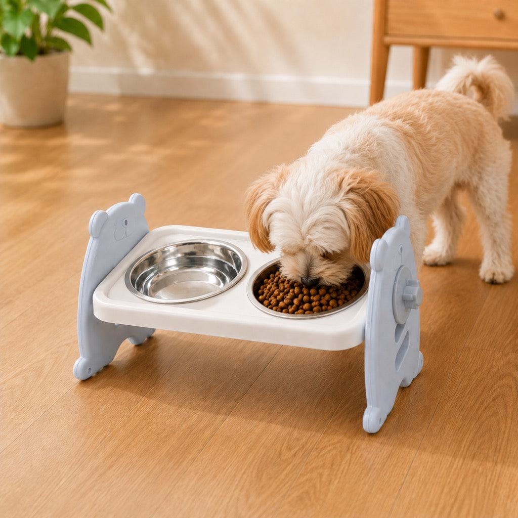 Three-level adjustable single pet bowl for indoor pets