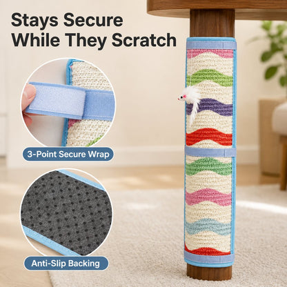 Three point secure wrap and anti-slip backing cat scratcher