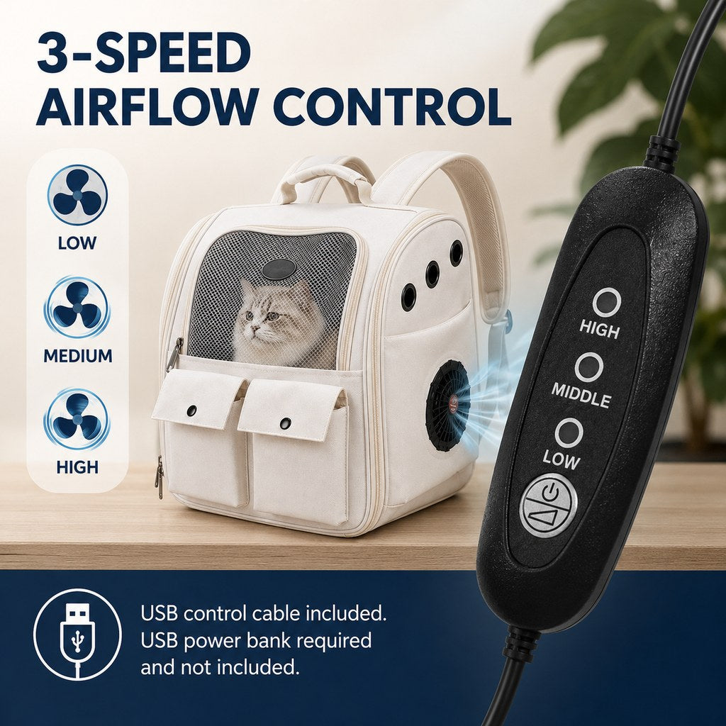 Paws in Awe USB-Powered Dual-Fan Cat Carrier Backpack for Vet Visits & Everyday Travel - Fan-Assisted Cooling for Less-Stuffy Trips image 6