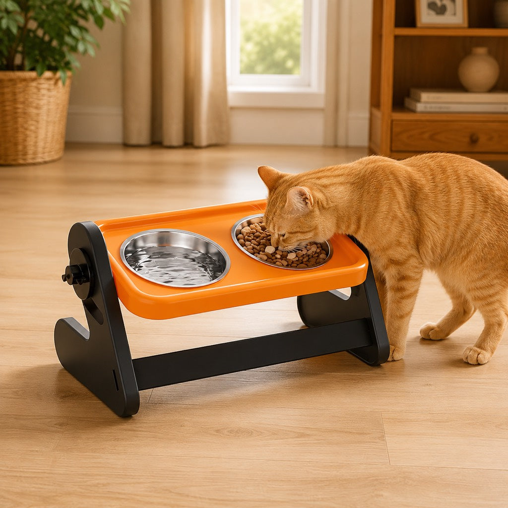 Tilted feeding station for comfortable daily pet meals