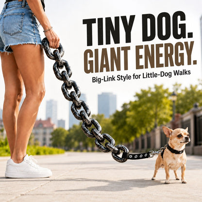 Tiny dog giant energy oversized chain leash statement image