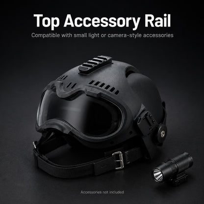K9 tactical-style dog helmet with goggles for outdoor training