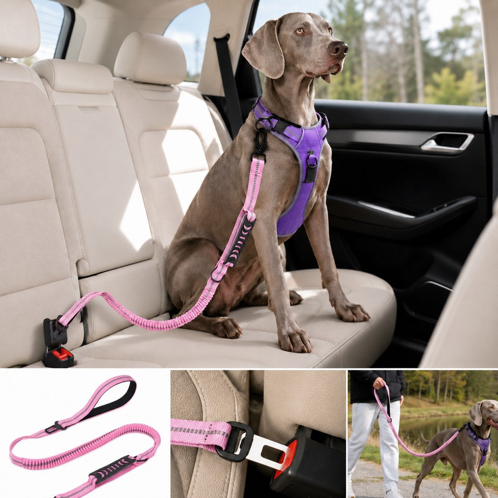 Paws in Awe Reflective Dog Car Seat Belt Leash for Backseat Travel & Daily Walks - Shock-Absorbing Bungee Tether to Help Reduce Pulling & Driver Distraction image 14