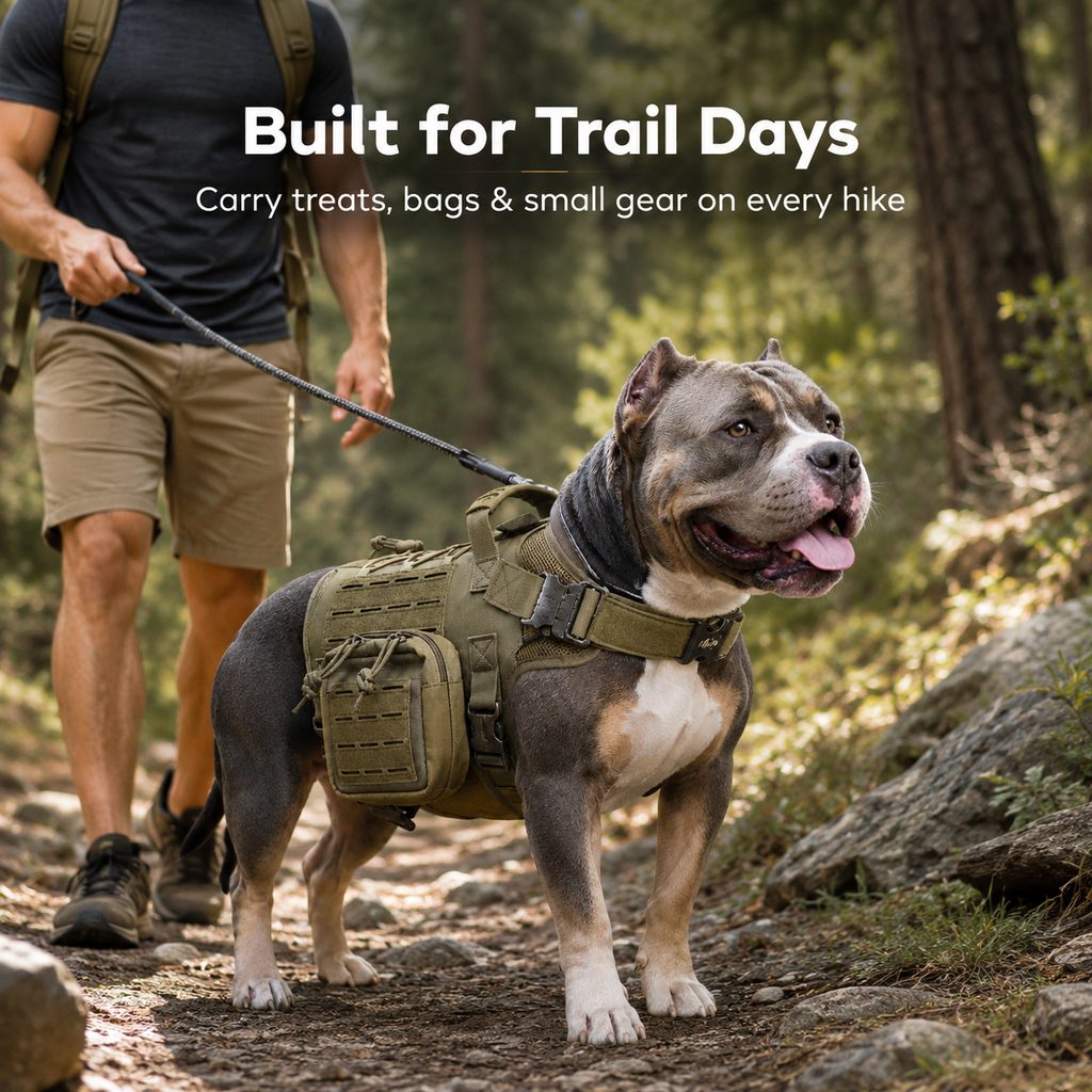 Paws in Awe TrailGuard K9 Tactical Dog Backpack Harness with Dual Side Pouches for Hiking, Camping & Outdoor Walks image 2