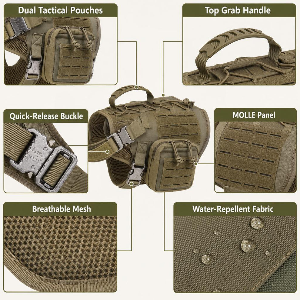 Paws in Awe TrailGuard K9 Tactical Dog Backpack Harness with Dual Side Pouches for Hiking, Camping & Outdoor Walks image 9