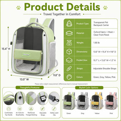 Paws in Awe Transparent Cat Backpack Carrier for Travel & Vet Visits - Breathable, Roomy Pet Backpack for More Comfortable Trips image 7