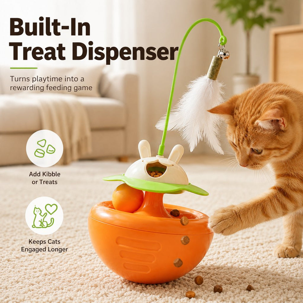 Paws in Awe Interactive Wobble Cat Toy for Indoor Cats - Treat-Dispensing Feather Teaser That Keeps Cats Busy image 5