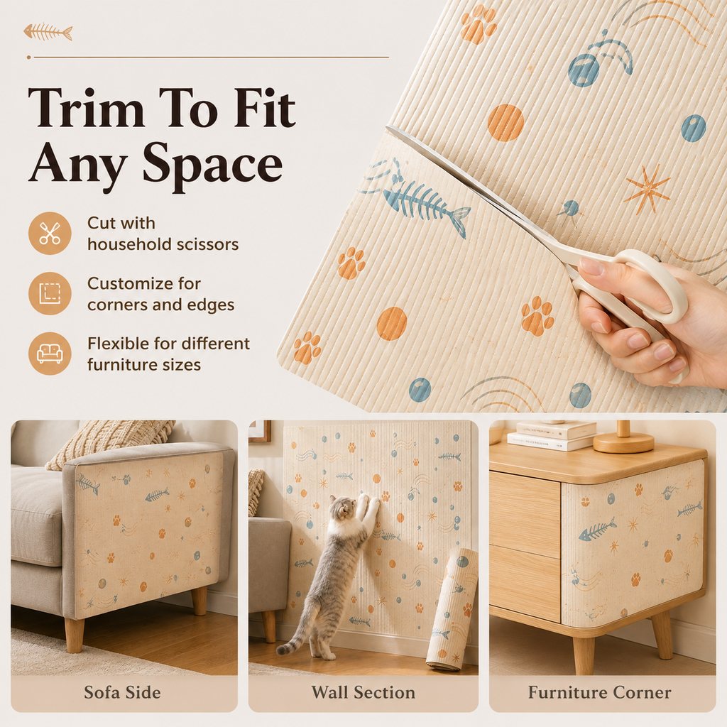 Paws in Awe Self-Adhesive Cat Scratch Mat for Wall & Furniture Protection – Cuttable Cat Scratching Pad for Sofa, Door, Bedside & Home Surfaces image 8