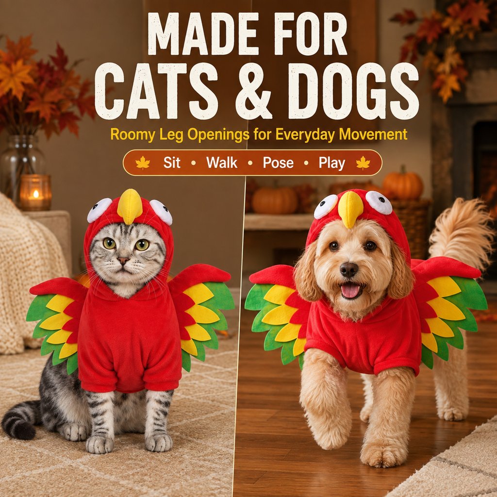 Paws in Awe Halloween Turkey Costume for Dogs & Cats - One-Piece Hooded Pet Outfit for Parties & Photos image 5