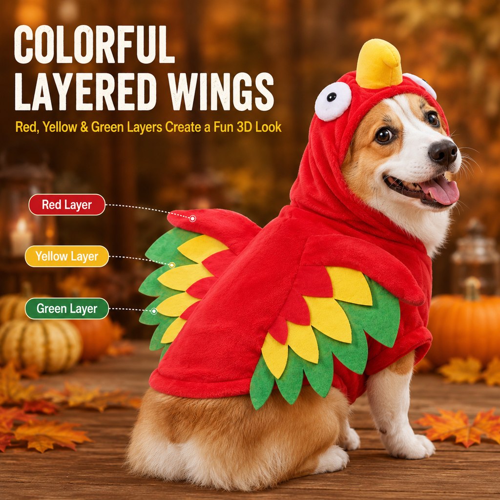 Paws in Awe Halloween Turkey Costume for Dogs & Cats - One-Piece Hooded Pet Outfit for Parties & Photos image 6