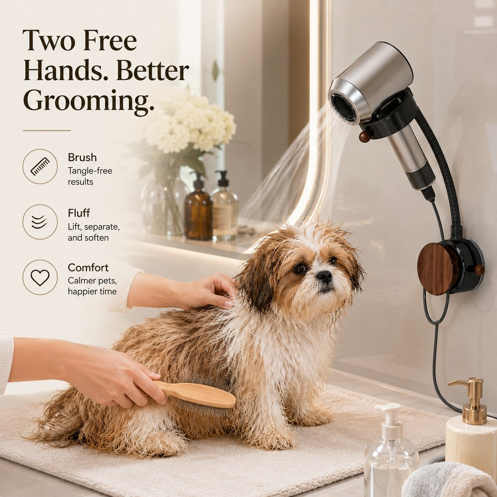 Two free hands for better pet grooming and brushing