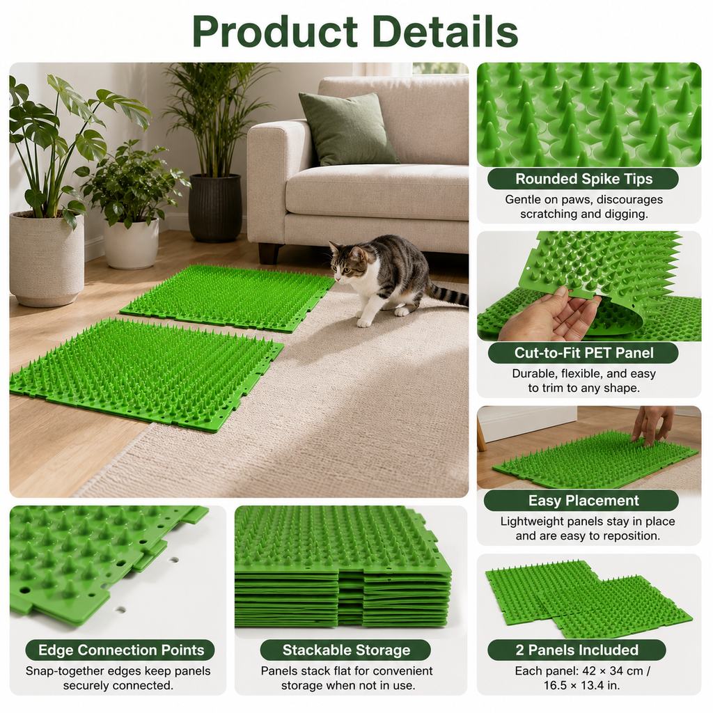 Paws in Awe 2-Pack Green Cut-to-Fit Cat Deterrent Mat for Sofas, Plants & Balconies - Helps Protect Furniture from Scratching, Digging & Curious Paws image 9