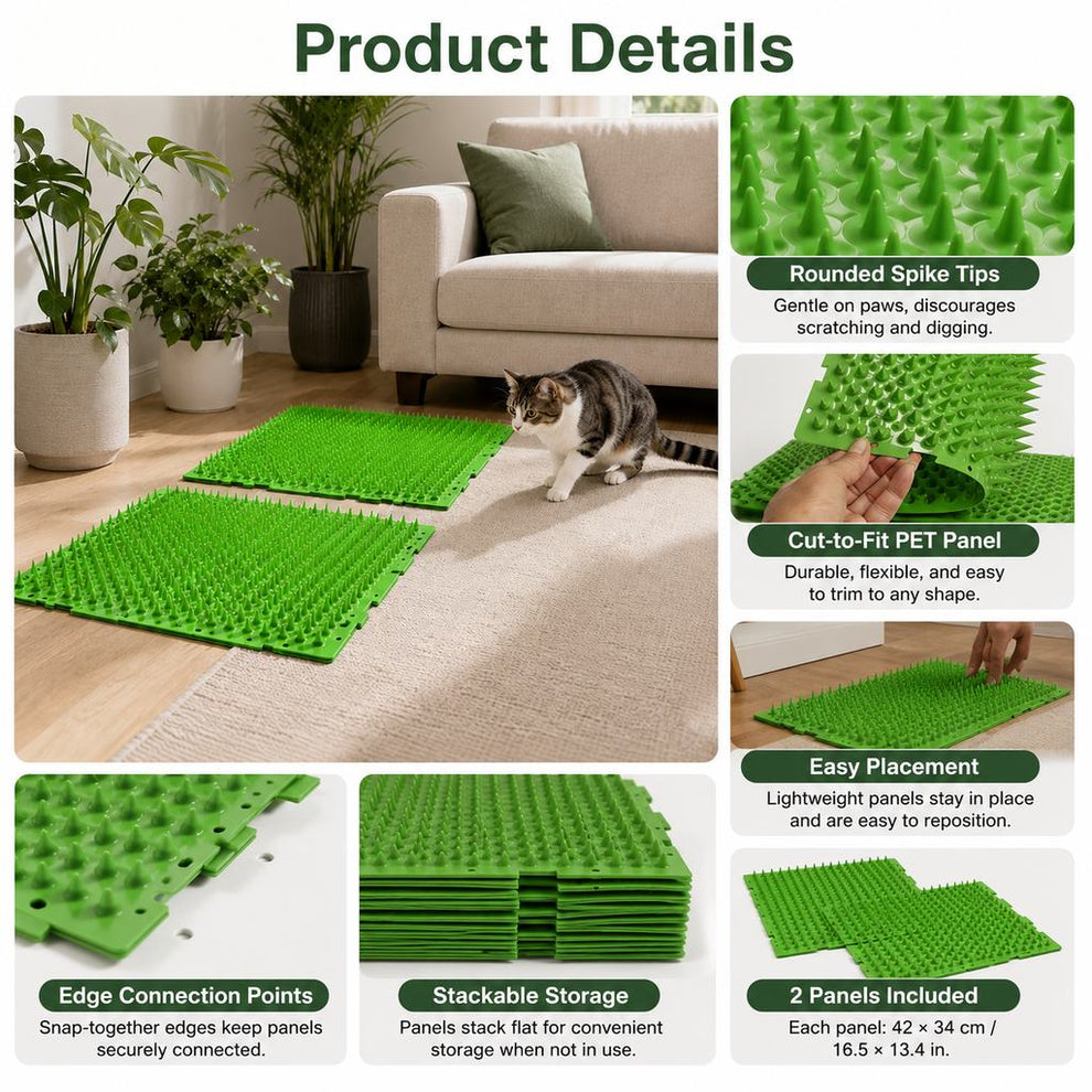 Paws in Awe 2-Pack Green Cut-to-Fit Cat Deterrent Mat for Sofas, Plants & Balconies - Helps Protect Furniture from Scratching, Digging & Curious Paws image 9