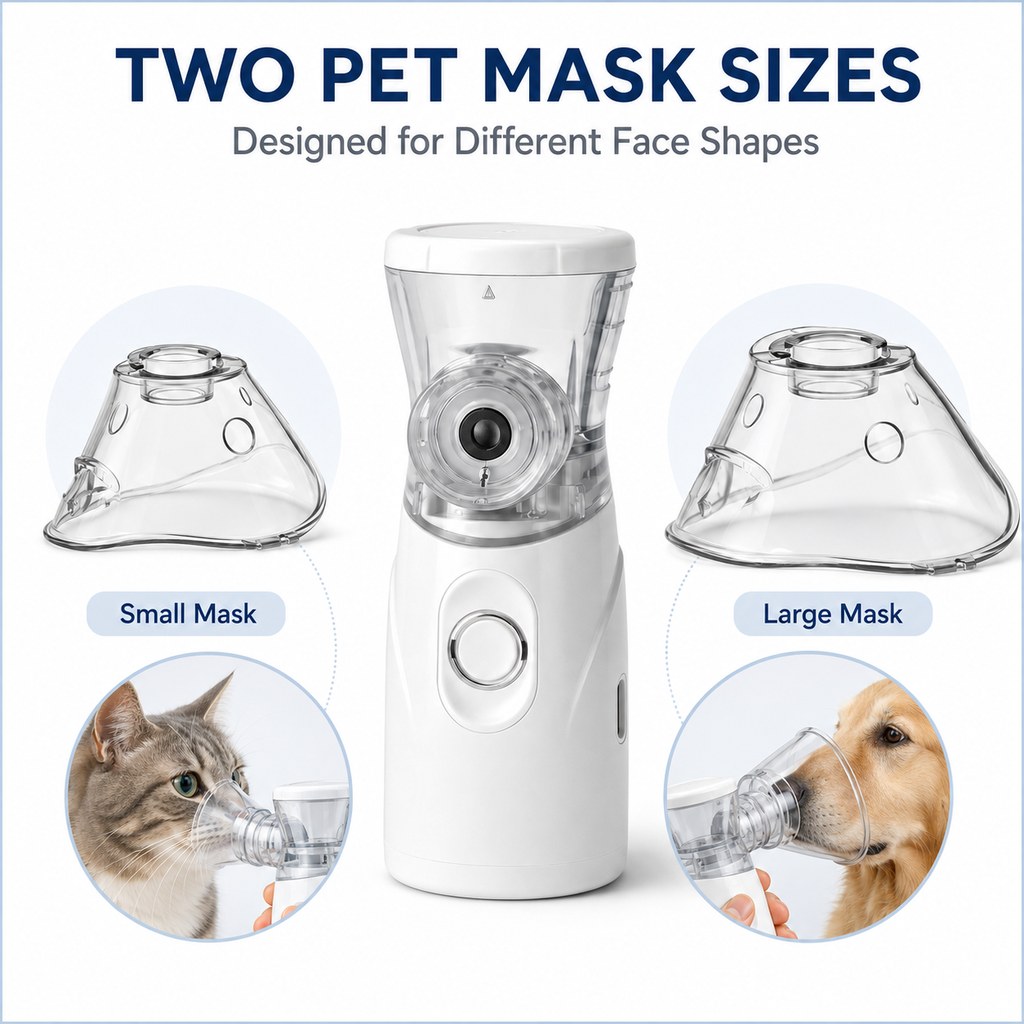 Pet nebulizer kit with two transparent pet mask sizes
