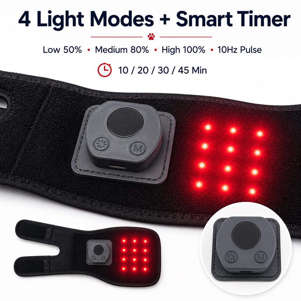 Two piece dog red light knee wrap set for front or rear legs