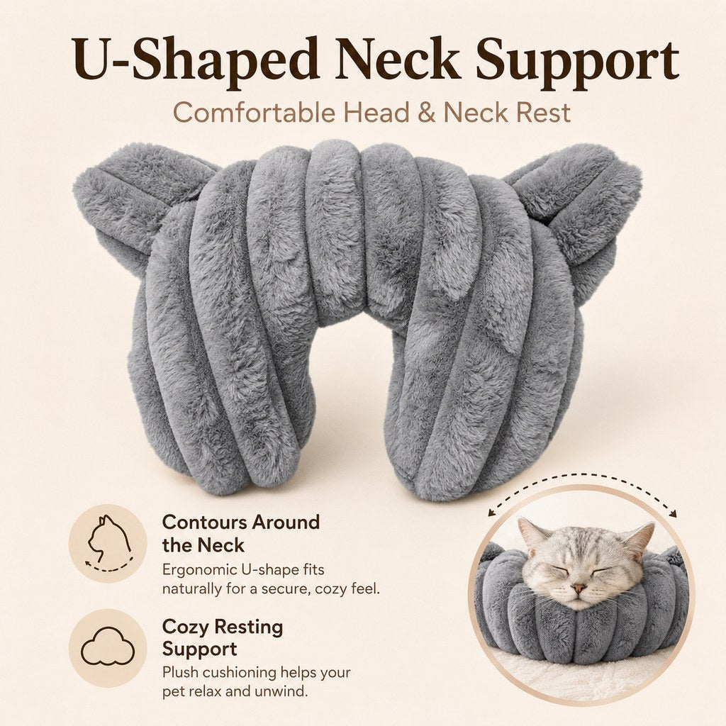 Paws in Awe Cozy U-Shaped Pet Neck Pillow for Cats & Small Dogs – Soft Plush Sleeping Support Cushion for Comfortable Naps at Home & Travel image 4