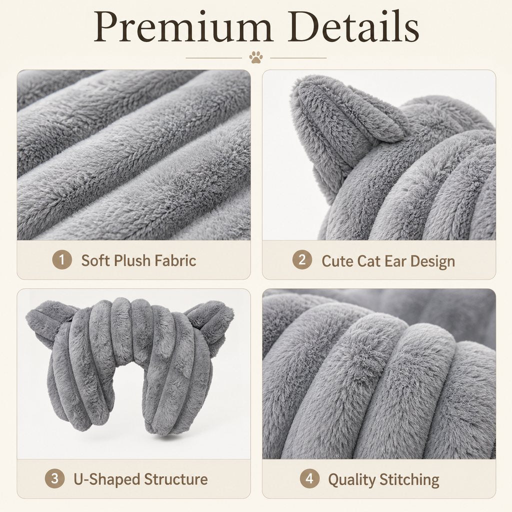 Paws in Awe Cozy U-Shaped Pet Neck Pillow for Cats & Small Dogs – Soft Plush Sleeping Support Cushion for Comfortable Naps at Home & Travel image 7