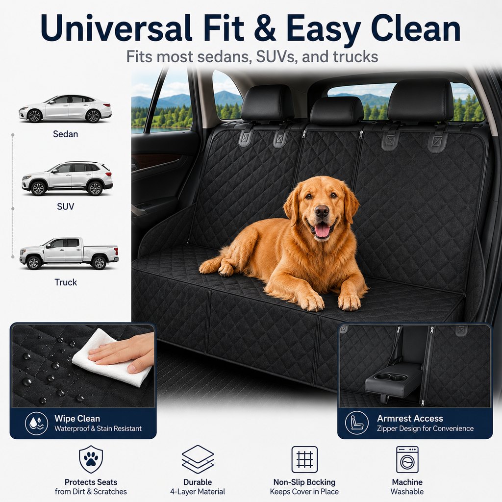 Paws in Awe Waterproof Dog Car Back Seat Cover for Road Trips - Protects from Mud, Fur & Scratches image 8