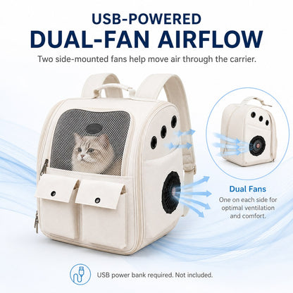 Paws in Awe USB-Powered Dual-Fan Cat Carrier Backpack for Vet Visits & Everyday Travel - Fan-Assisted Cooling for Less-Stuffy Trips image 4