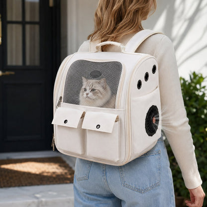 Paws in Awe USB-Powered Dual-Fan Cat Carrier Backpack for Vet Visits & Everyday Travel - Fan-Assisted Cooling for Less-Stuffy Trips image 1