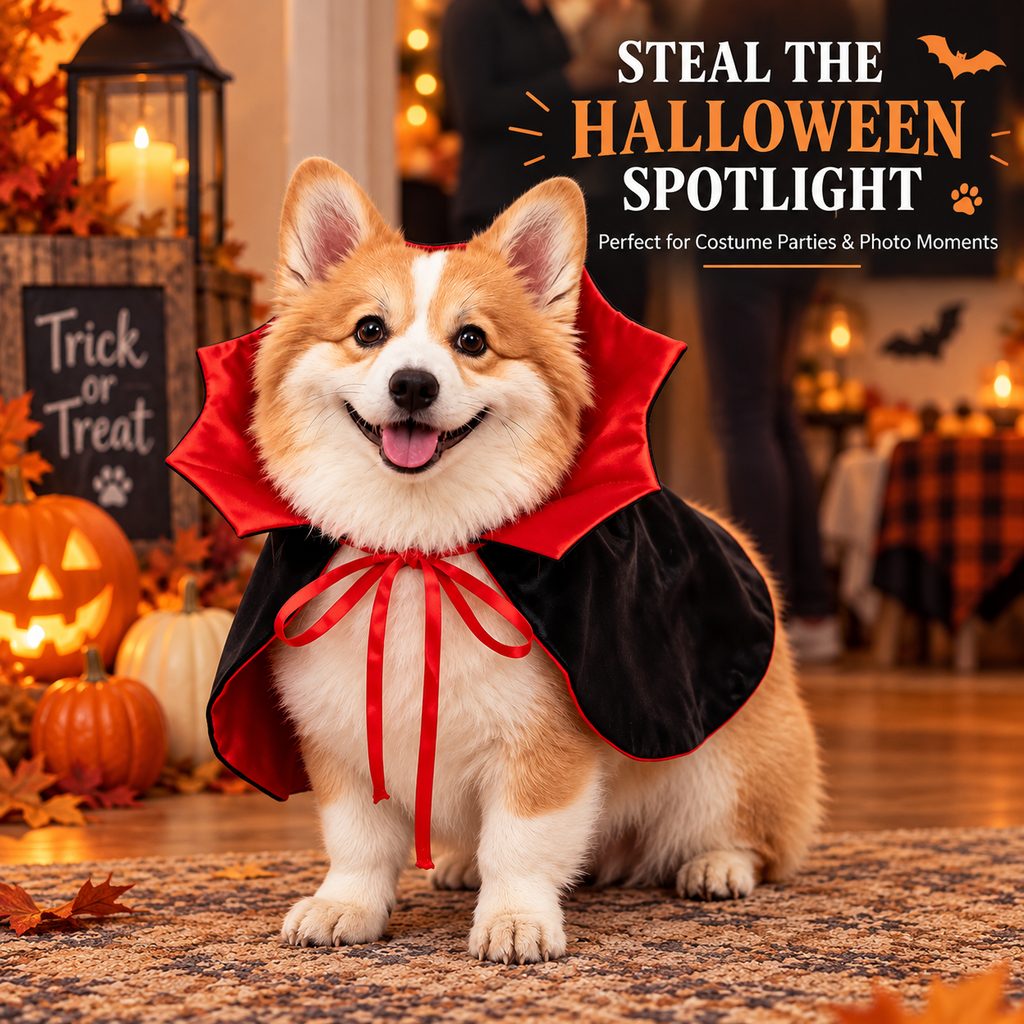 Vampire dog cape stand-up collar detail