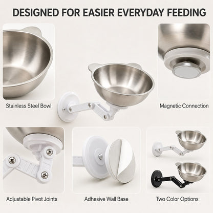 Paws in Awe Adjustable Wall-Mounted Pet Bowl for Cats & Small Dogs - Space-Saving Magnetic Stainless Steel Bowl image 8