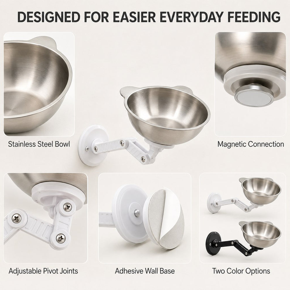 Paws in Awe Adjustable Wall-Mounted Pet Bowl for Cats & Small Dogs - Space-Saving Magnetic Stainless Steel Bowl image 8