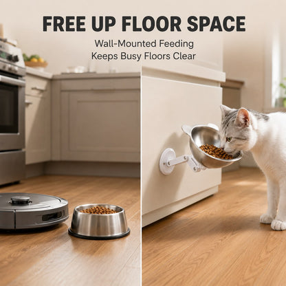 Paws in Awe Adjustable Wall-Mounted Pet Bowl for Cats & Small Dogs - Space-Saving Magnetic Stainless Steel Bowl image 3