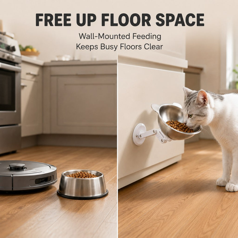 Paws in Awe Adjustable Wall-Mounted Pet Bowl for Cats & Small Dogs - Space-Saving Magnetic Stainless Steel Bowl image 3