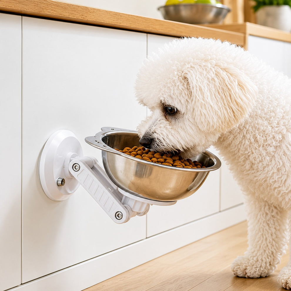 Paws in Awe No-Drill Wall-Mounted Pet Bowl for Small Dogs & Cats - Elevated Feeding for Cleaner Floors image 1