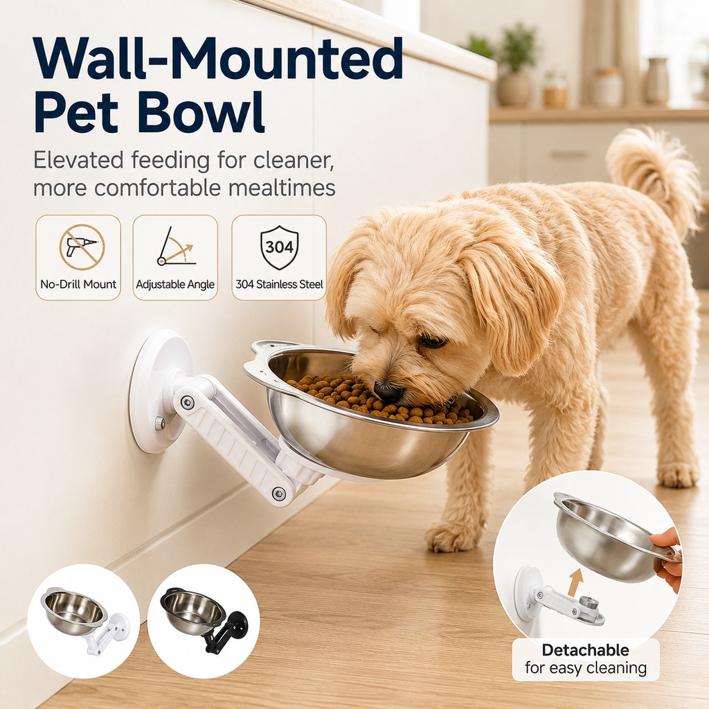 Paws in Awe No-Drill Wall-Mounted Pet Bowl for Small Dogs & Cats - Elevated Feeding for Cleaner Floors image 9
