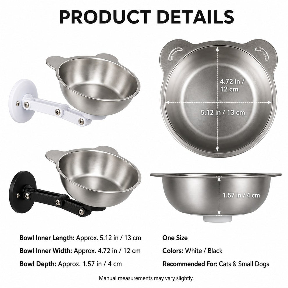 Paws in Awe Adjustable Wall-Mounted Pet Bowl for Cats & Small Dogs - Space-Saving Magnetic Stainless Steel Bowl image 9