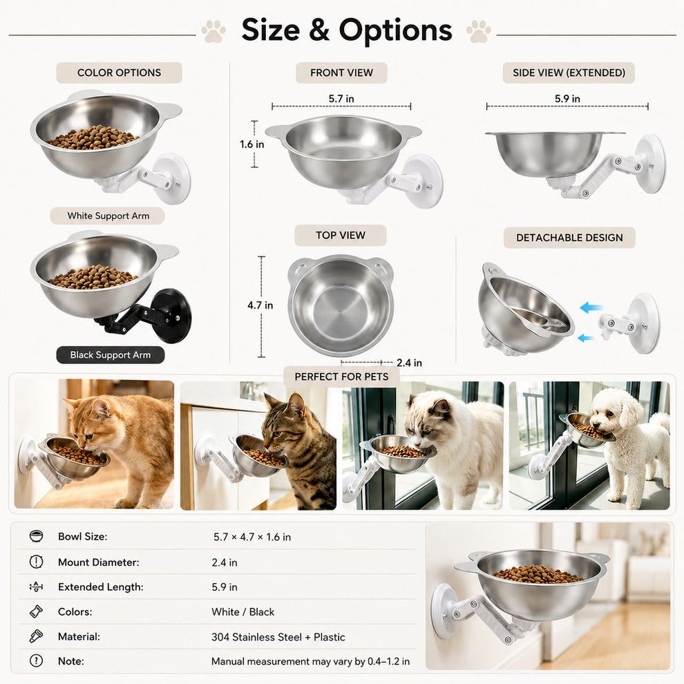 Paws in Awe No-Drill Wall-Mounted Pet Bowl for Small Dogs & Cats - Elevated Feeding for Cleaner Floors image 6