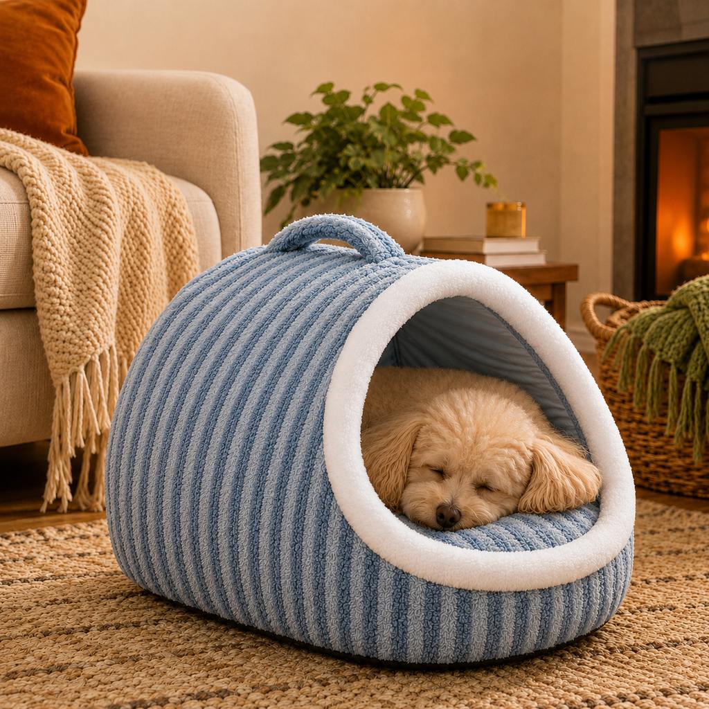 Paws in Awe Warm Cave Dog Bed for Winter Indoor Sleep - Cozy Enclosed Pet Bed for Small Dogs & Cats image 14