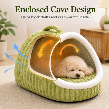 Paws in Awe Warm Cave Dog Bed for Winter Indoor Sleep - Cozy Enclosed Pet Bed for Small Dogs & Cats image 3