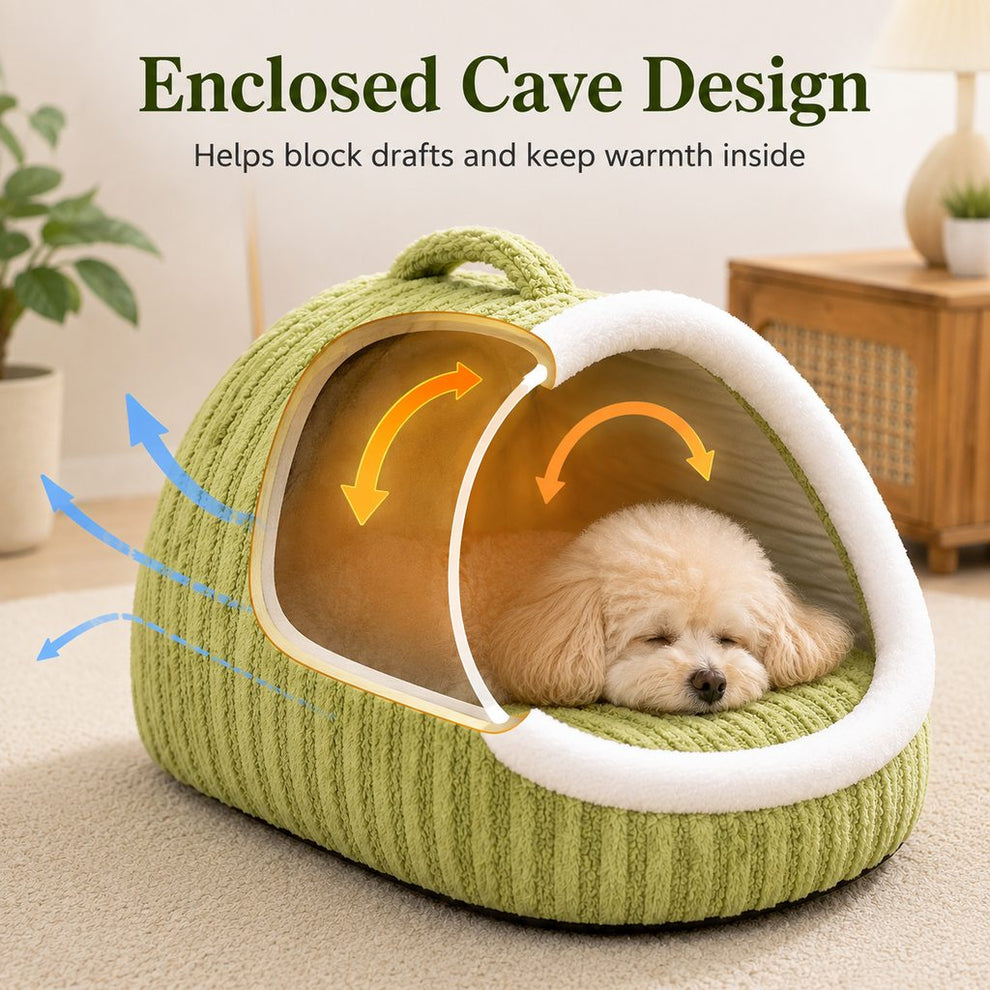 Paws in Awe Warm Cave Dog Bed for Winter Indoor Sleep - Cozy Enclosed Pet Bed for Small Dogs & Cats image 3