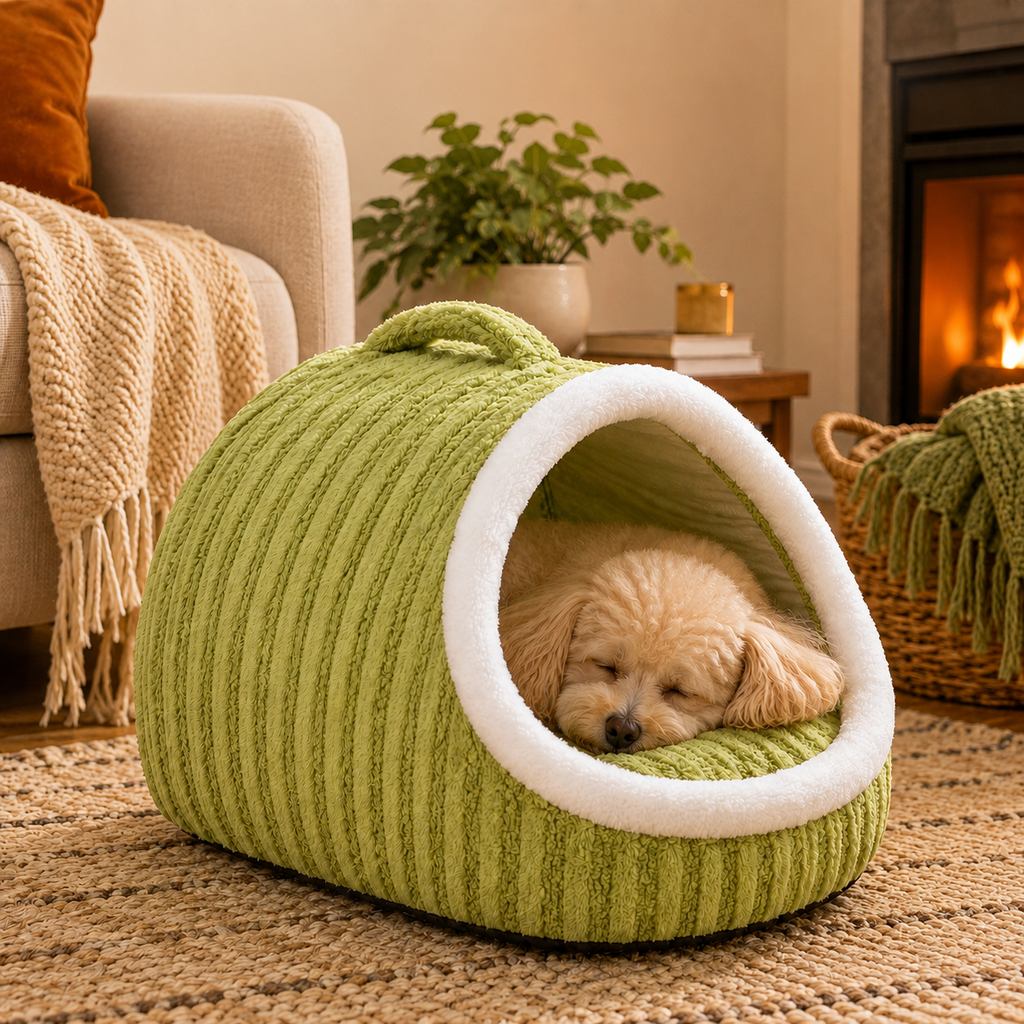 Paws in Awe Warm Cave Dog Bed for Winter Indoor Sleep - Cozy Enclosed Pet Bed for Small Dogs & Cats image 1