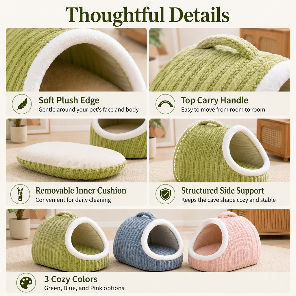 Paws in Awe Warm Cave Dog Bed for Winter Indoor Sleep - Cozy Enclosed Pet Bed for Small Dogs & Cats image 8