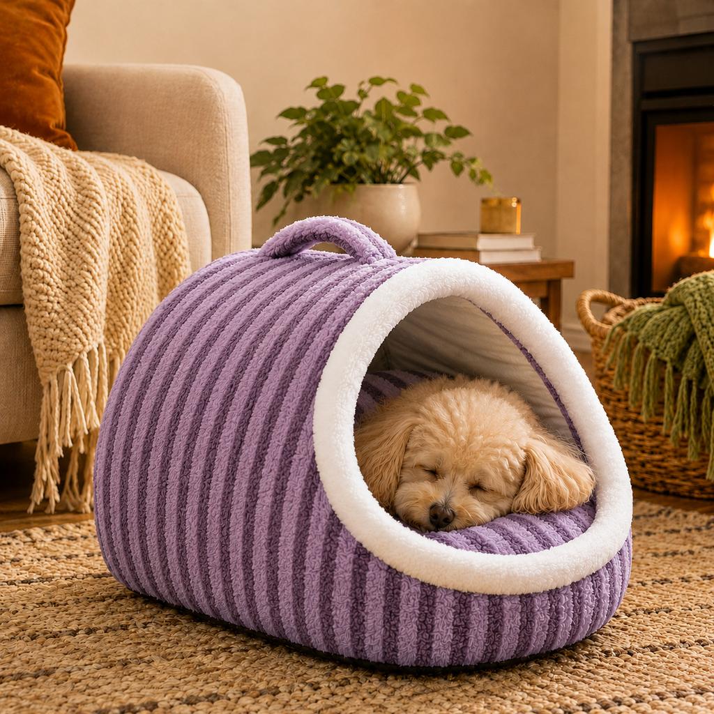 Paws in Awe Warm Cave Dog Bed for Winter Indoor Sleep - Cozy Enclosed Pet Bed for Small Dogs & Cats image 11