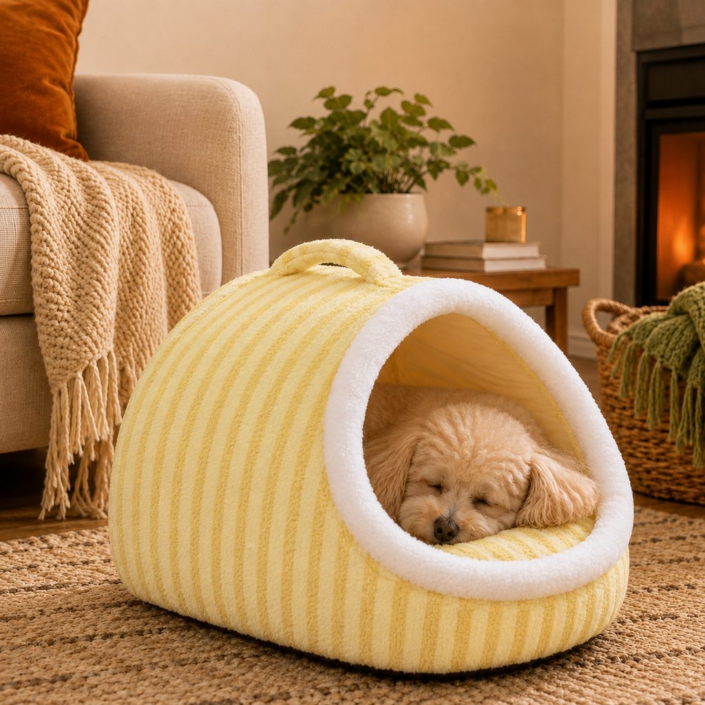 Paws in Awe Warm Cave Dog Bed for Winter Indoor Sleep - Cozy Enclosed Pet Bed for Small Dogs & Cats image 13
