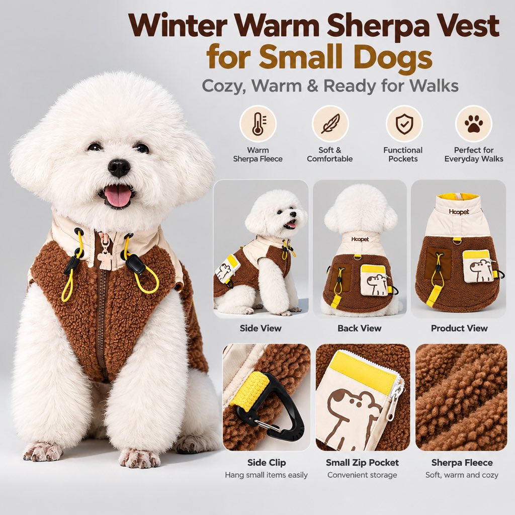 Winter warm sherpa vest product overview for small dogs