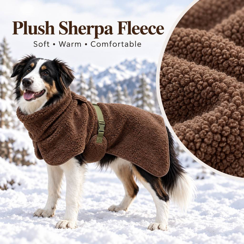 plush sherpa fleece dog winter coat material detail