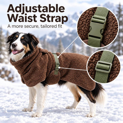 adjustable waist strap on sherpa dog winter jacket