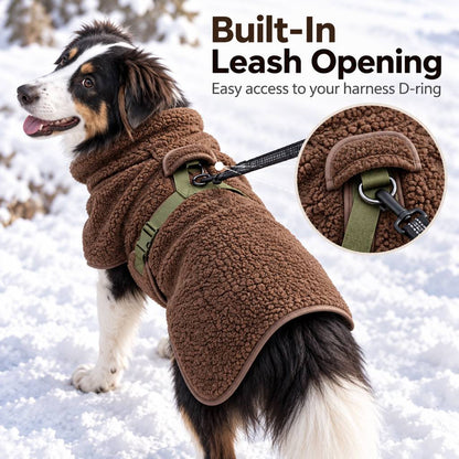 built-in leash opening on warm dog winter coat