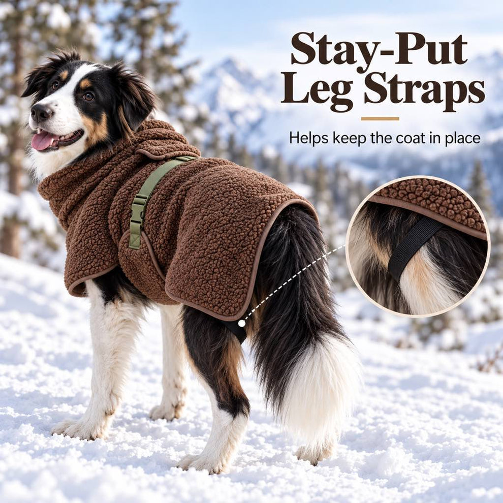 stay-put leg straps on sherpa fleece dog jacket