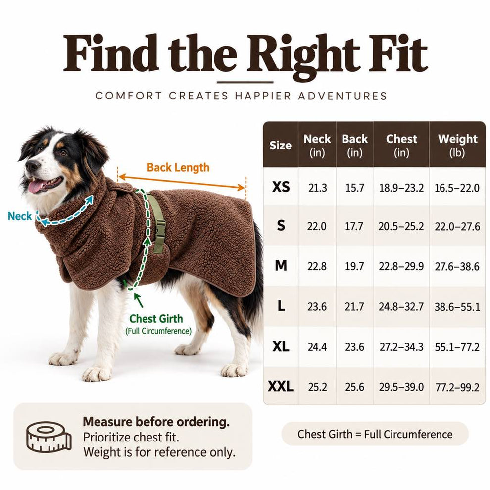 Sherpa Fleece Dog Winter Coat Size Guide