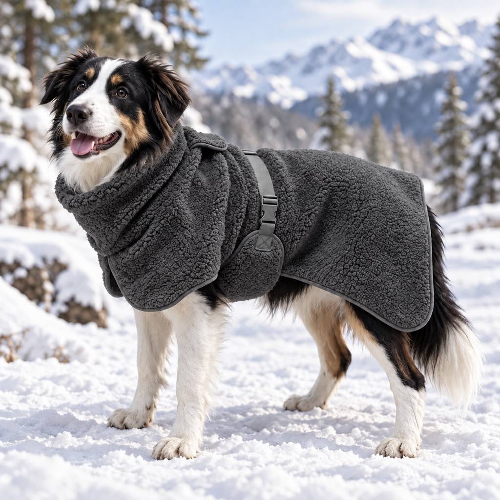 Dark Gray Sherpa Fleece Dog Winter Coat